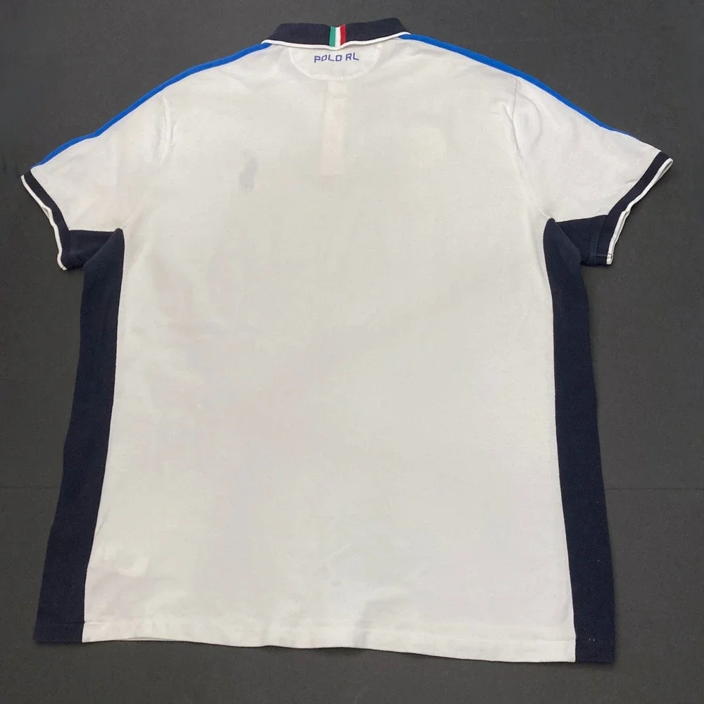 Polo Ralph Lauren Italia Shirt Mens 2XL Blue Big Pony Shirt Italy Cotton White